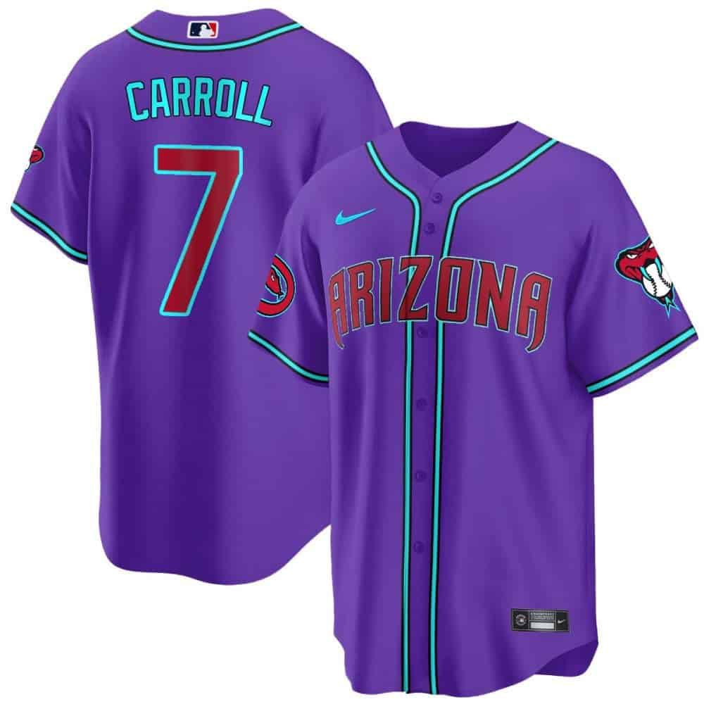 Men Arizona Diamondback #7 Carroll Purple 2024 Nike Cool Base MLB Jersey style 1